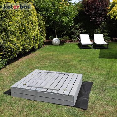 Пісочниця KOTARBAU® з кришкою, 120x120 см, дерево, сіра, з лавками