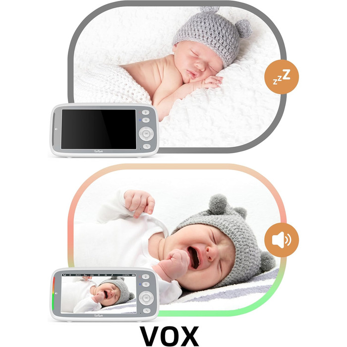 Відеоняня TakTark з камерою 5'' 720P IPS, поворот Pan-Tilt 300°, двосторонній зв'язок, нічний режим та моніторинг температури, VOX