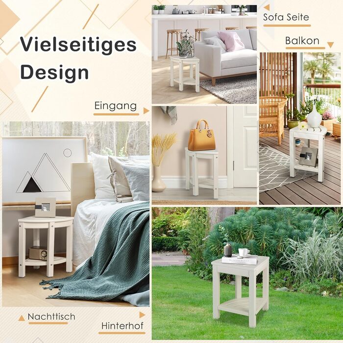 Двомісна лавка для душу Costway з полицею, 165 кг, коричнево-біла, 32.5x32.5x43.5 см