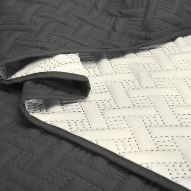 Плед Woltu 170x210 см, двосторонній, темно-сірий+кремовий, мікрофібра, двостороння ковдра для ліжка/дивану