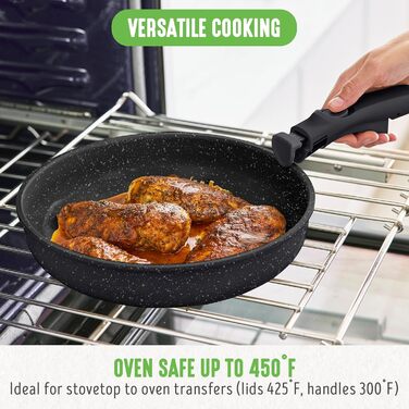 Набір посуду GreenLife 10 предметів з антипригарним покриттям, знімні ручки, складаний посуд, антитоксичні, без PFAS сковороди, індукційні каструлі та сковороди, економія місця, сервіровочні миски (Чорний Спренкле)