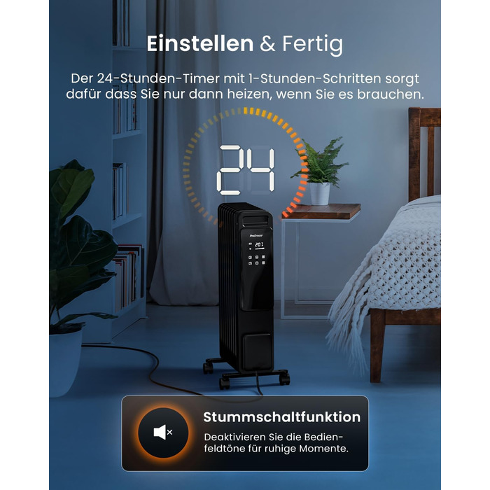 Електричний масляний радіатор Pro Breeze OmniWarm 2500W з 11 секціями, чорний - енергозберігаюча теплова панель з термостатом, таймером та захистом від перегріву