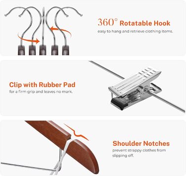 Дерев'яні вішалки для одягу HOUSE DAY з кліпсами (24 шт.) - для костюмів, суконь, пальто, сорочок, штанів. З горіхового дерева, міцні, преміум-якість