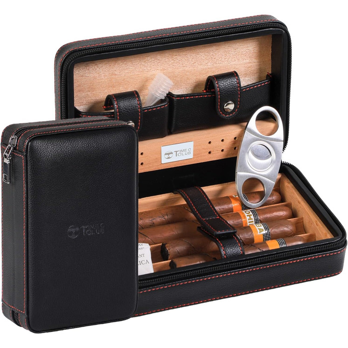 Чоловіче шкіряне цигарряне етоуі Time C Club з аксесуарами: різець для сигар та зволожувач, подарунок для дружків, на день народження, на День батька