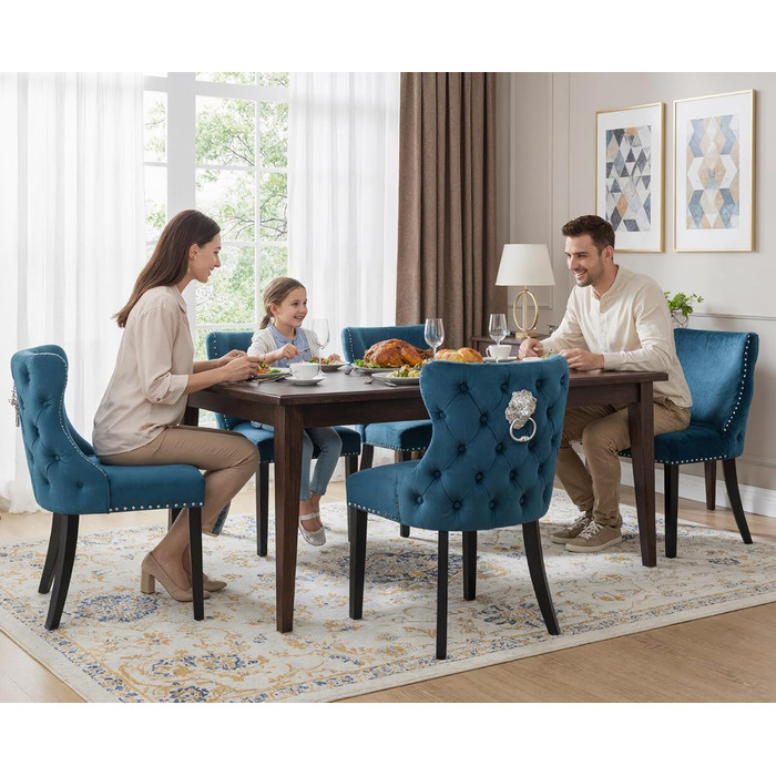 Крісла для їдальні з велюру, комплект 4 шт. - м'які крісла без підлокітників для кухні та вітальні, блакитні