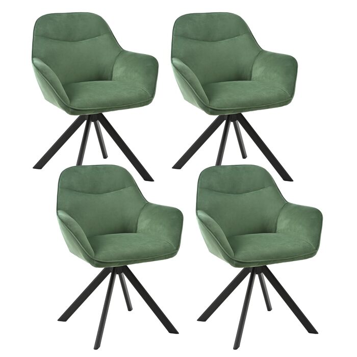 Обідні крісла поворотні з підлокітниками, комплект 4 шт, оксамит, зелені. Для кухні та вітальні