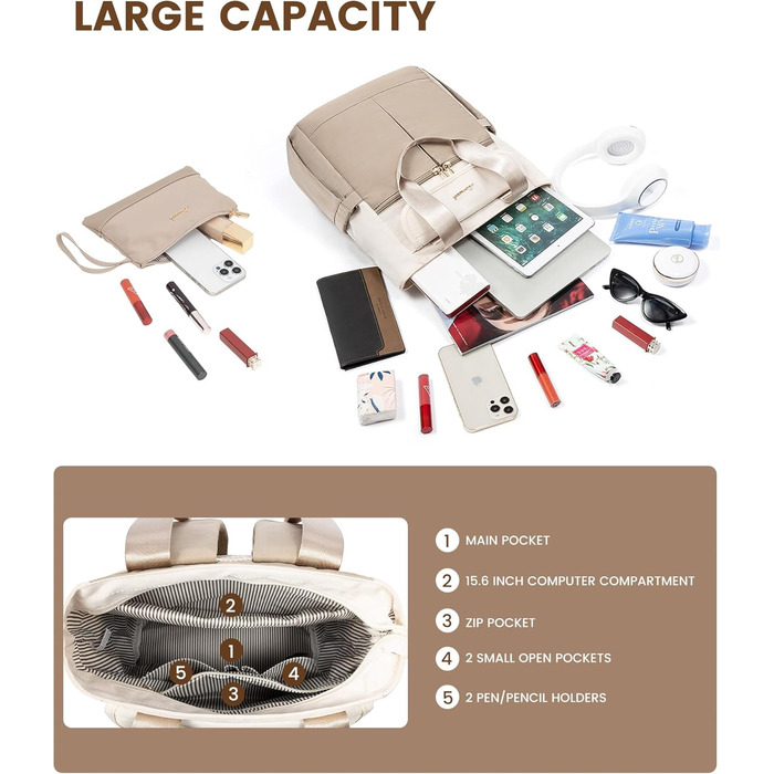 Жіночий рюкзак LOVEVOOK: компактний, водонепроникний, для ноутбука 15.6