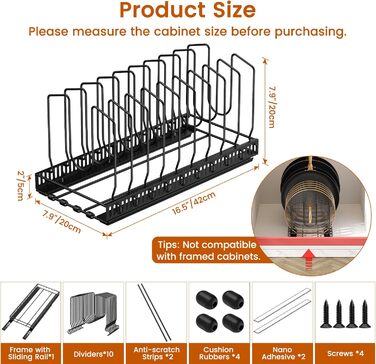 Висувна кришка для каструлі та тримач для сковорідок на 10 відділень, органайзер для кухонної шафи
