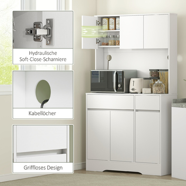 Кухонна шафа з відкритою робочою поверхнею, 6 дверцят шафи, 2 висувні ящики, регульовані полиці, отвори для кабелів, ДСП, білий