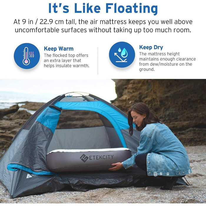 Надувне ліжко ETEKCITY EAM-ET2 для 1 особи - односпальне надувне ліжко для кемпінгу та відпочинку на природі (203 x 152 x 46 см, біле)
