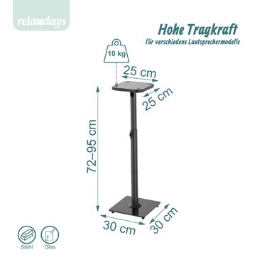 Підставка для динаміків Relaxdays, скло, 72-95 см