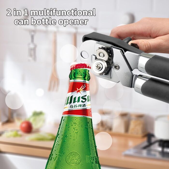 Відкривачка для консервів ручна, з нержавіючої сталі, з зручною ручкою та гострою лезою, багатофункціональна (сіра)