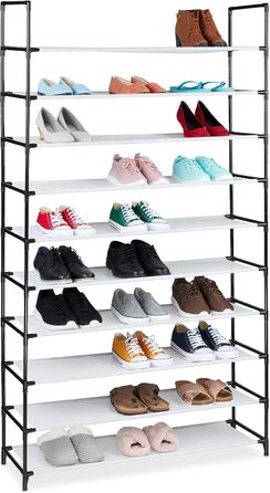 Система розеток для взуття, 10 рівнів, для 50 пар взуття, тканинна підставка для взуття HBT 176, 5x99x29, 5 см, (білий)