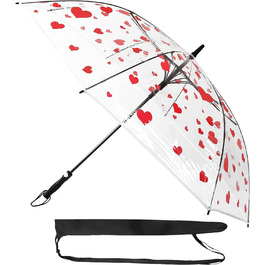 Зоряна іскра Прозорий парасольку весільний великий XXL Ø130 см з сердечками червоного кольору Серце парасольку прозоре весілля нареченого і нареченої, прозорий парасольку партнера або весільний парасольку - край білий прозоро - червоні сердечка Ø130 см - дуже великі - XXL
