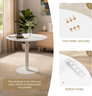 Круглий обідній стіл для кухні, вітальні, балкону - 70x70 см, білий