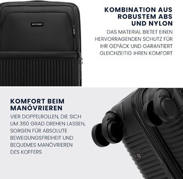 Набір валіз WITTCHEN AXIS 3 шт. | Чорний | ABS+Нейлон | Ручна поклажа M L | TSA замок, телескопічна ручка, 360° колеса