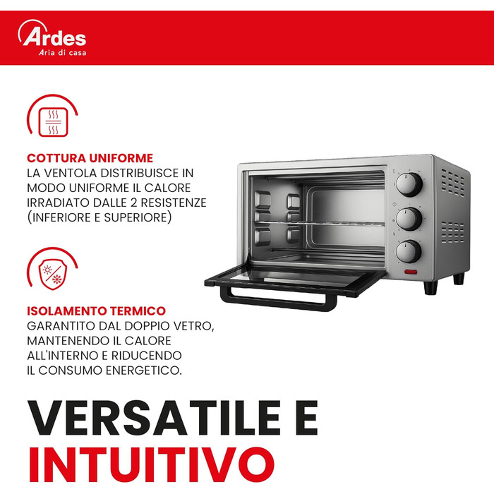 Електричний міні-пекар ARDES Magnus AR6226S, 25 літрів, сріблястий, з аксесуарами