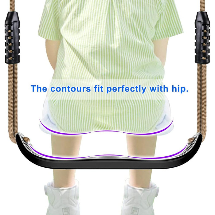 Гойдалка садові SELEWARE: набір з міцним сидінням, регульованим тросом 2м та 2 карабінами, чорна вулична гойдалка для саду