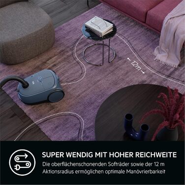 Пилсос AEG CLEAN 6000 з мішком, висока потужність, насадки, 55% перероблений пластик, для власників домашніх тварин, чищення м'яких меблів, радіус дії 12 м, 850 Вт, блакитний, AB61C2DBS Матовий блакитний