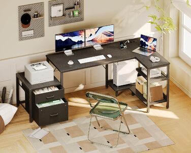 Комп'ютерний стіл Coleshome L-подібний з ящиками, розеткою, 160x80 см, білий (чорний)