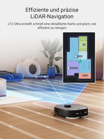 Робот-пилосос EUREKA J12 Ultra з функцією миття підлоги (самостійне очищення, миття та сушка), потужність всмоктування 5000Pa, обертова функція миття, Dual-LiDAR навігація, 3D уникнення перешкод, білий (чорний)