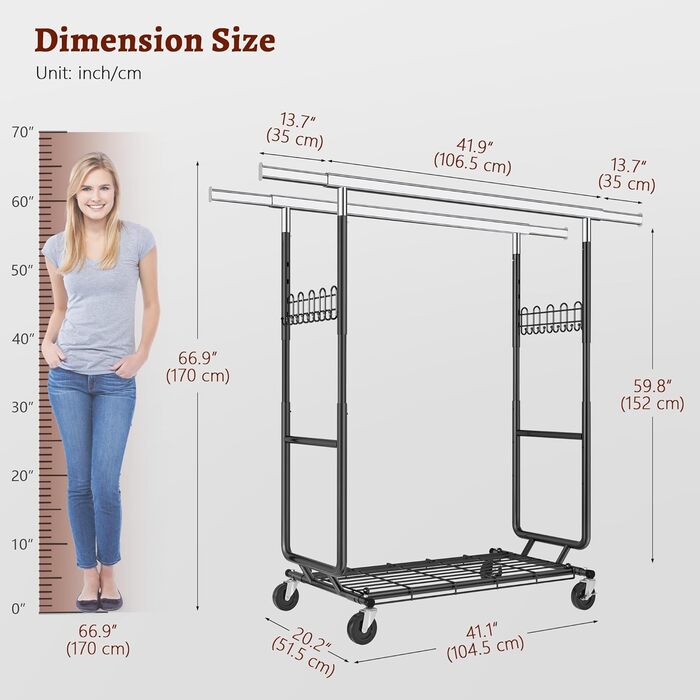 Стійка для одягу на колесах FAVOOOSTY, металева, мобільна, до 200 кг, чорна, 2 стійки
