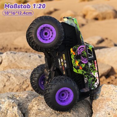 Радіокерований монстр-трак 1:20 2.4GHz, 20 км/год, зелений динозавр з підсвіткою LED та музикою для хлопчиків та дівчаток від 3 років