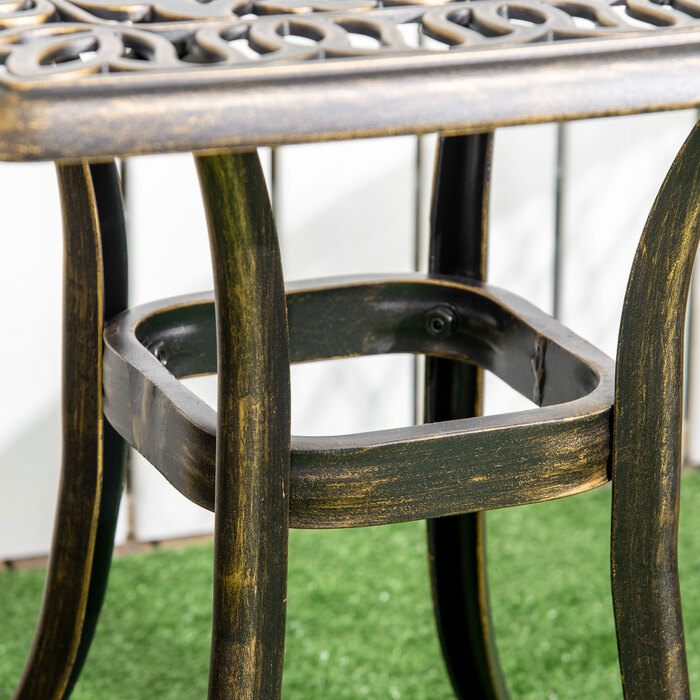 Outsunny Side Table Патіо Стіл з отвором для парасольки 54x54x52.5 см Алюмінієва рама в бронзі, ідеально підходить для саду та балкона