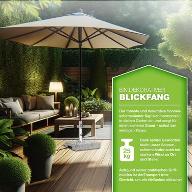 Підставка для парасольки Tillvex® Granit на колесах з ручкою для перенесення, 27 кг | Підставка для парасольки з нержавіючою сталею | Підставка для парасольки на балкон, діаметр 250 см, для стійок 16-48 мм (Прямокутна, сіра)