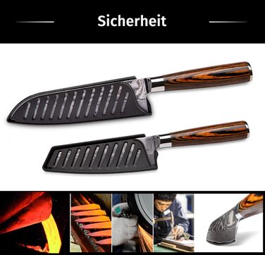 Набір кухонних ножів Wolfblood з дамаської сталі (2 шт.): Сантоку 30см та 24см. Дамаський сталь 67 шарів, твердість 62 HRC, сертифікат TÜV, дерев'яні ручки, подарункова коробка, захист леза.