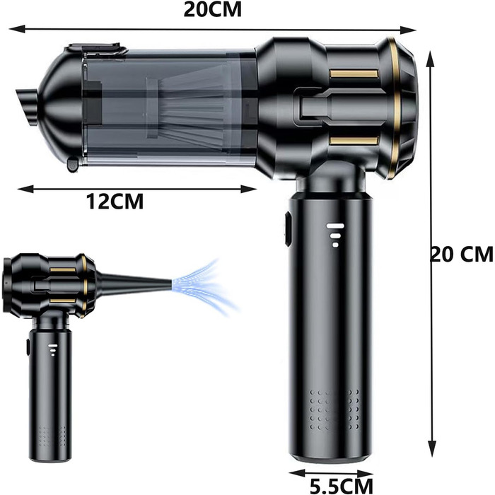 Акумуляторний ручний пилосмок 4-в-1, бездротовий пилосос та електричний обдув 22000Па, 3 режими, для авто, дому, кухні та шерсті тварин, чорний
