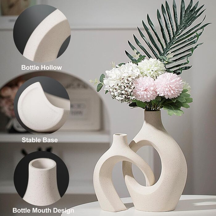 Керамічна ваза SUKIYPO, 2 шт. у наборі, бежева, сучасний дизайн, для дому, офісу, декору інтер'єру