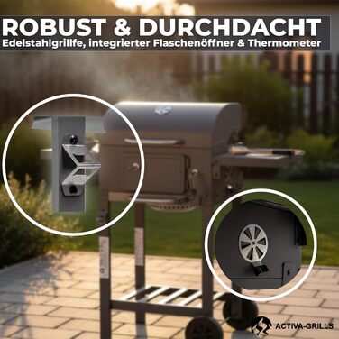 ACTIVA Гриль на вугіллі Angular Smart I з кришкою, регульованою кошиком для вугілля та термометром | Гриль-візок для барбекю