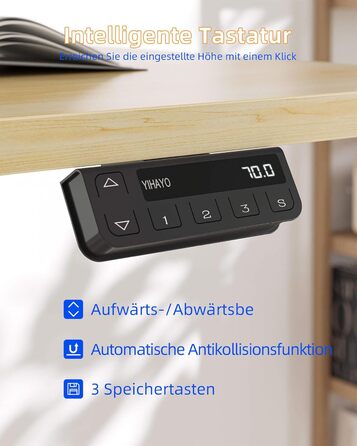 Електричний стіл YIHAYO з висувними ящиками та підставкою для монітора 120x60 см, регулювання висоти, пам'ять, Natural White, Natural поверхня