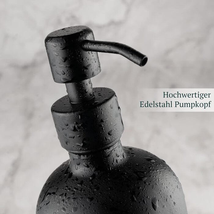 Набір дозаторів для мила MONOKO (4 шт.) чорного матового скла, 500 мл | Дозатори для шампуню, мила, кухні | Нержавіюча сталь, насосна головка | з наліпками