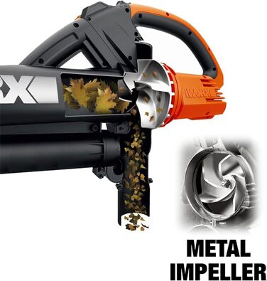 WORX WG505E: Електричний повітродув та пилосос для листя 3000W – 3-в-1 (повітродув, пилосос, мульчер) з мішком 45л – швидкість 335 км/год, об'єм 600 м³/год