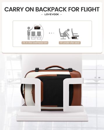 LOVEVOOK Рюкзак для ручної поклажі, 40L, для подорожей, з відділенням для ноутбука, водонепроникний, чорно-бежево-коричневий