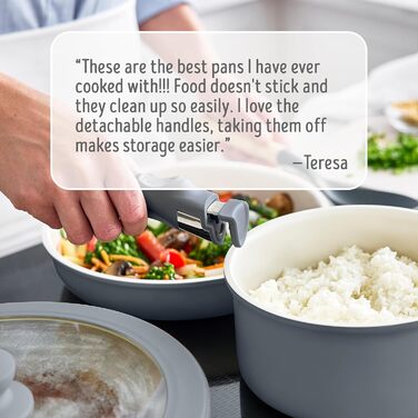Набір посуду GreenLife 10 предметів з антипригарним покриттям, знімні ручки, складаний посуд, антитоксичні, без PFAS сковороди, індукційні каструлі та сковороди, економія місця, сервіровочні миски (Сірий (Графіт//Nature's Delight))
