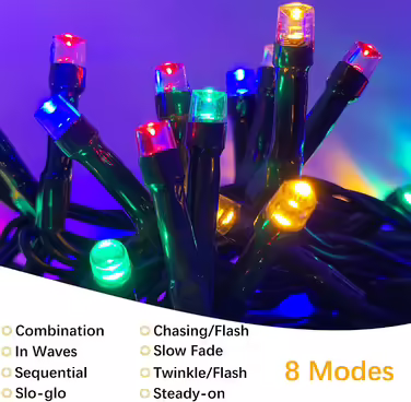 Гірлянда Meision 30 м, 300 LED, різнокольорова, для вулиці та дому, водонепроникна IP44, з таймером і 8 режимами, для балкона, саду, весілля, темно-зелений дріт