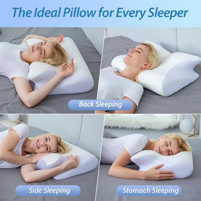 Ортопедична подушка HOMCA 2 в 1 з Memory Foam для сну на спині, боці та животі, 60x40x12/14 см, біла