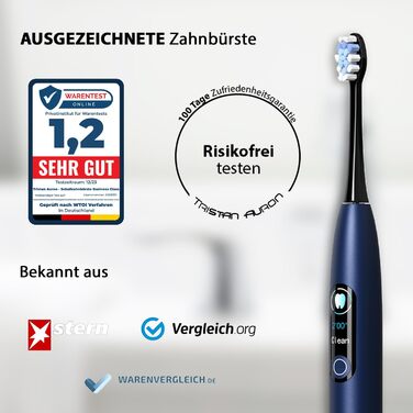 Електрична звукова зубна щітка Tristan Auron SmartOne Blue – 48 000 вібрацій, 5 режимів, кольоровий дисплей, USB-C, акумулятор до 6-8 тижнів, IPX7 водонепроникність, 6 насадок з чохлом (C з набором 4 шт.)