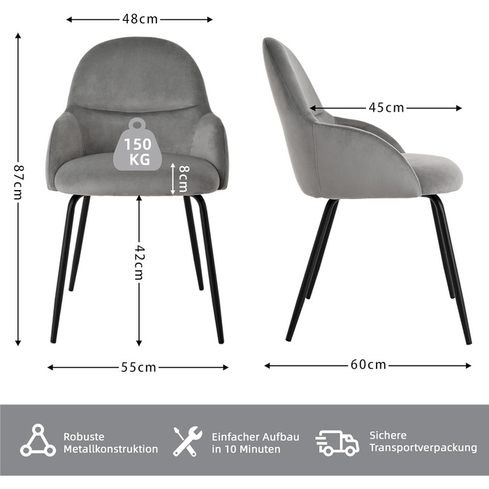 Набір обідніх стільців з підлокітниками - 6 шт. Ергономічні м'які стільці з металевим каркасом та льоновим покриттям, для кухні, вітальні, обідньої кімнати, бежеві