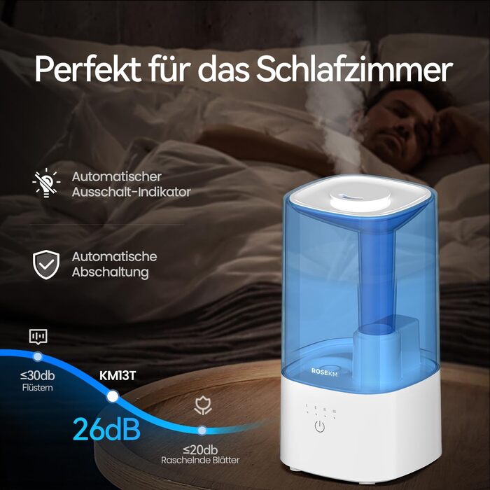 Зволожувач повітря автоматичний для спальні та великих приміщень 4.5л з таймером, сенсором вологості, до 18 годин роботи, автовимкнення, 360° розпилення (Чорний)