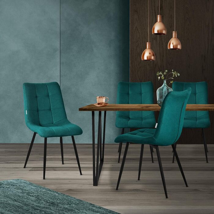 Крісла для їдальні ML-Design, оббивка тканиною, чорні металеві ніжки, 6 шт., Petrol