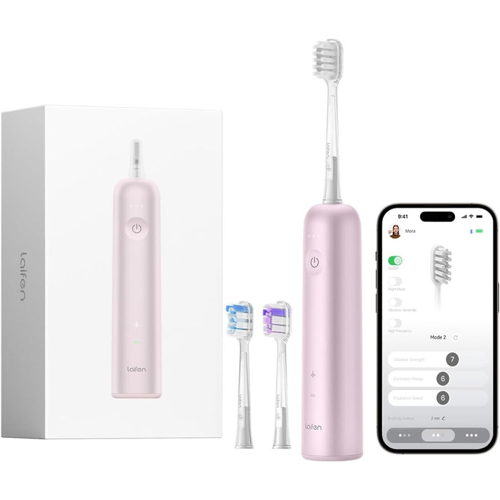 Laifen Wave - електрична звукова зубна щітка з 3 насадками, водонепроникна (IPX7), для дорослих (рожева)