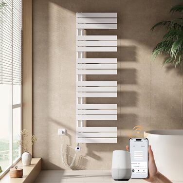 Електричний рушникосушар EMKE з термостатом 1320x500 мм, білий, 800W. Рушникосушар для ванної кімнати, рушникотримач, рушникогрілка, рушникосушарка.