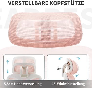 Ергономічне крісло для офісу з підніжкою, висока спинка, 2D-підголівник, відкидні підлокітники, сидіння з губки, сітчастий крісло для офісу, крісло для начальника, комп'ютерне крісло для дорослих (рожеве)