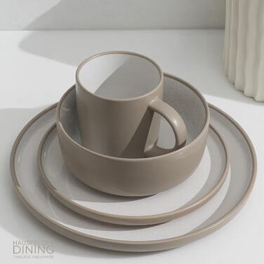 Набір посуду Hausfelder для 8 осіб (32 елементи) – сервіз з тарілок, мисок та чашок, кераміка, бежевий (Nordic Sand), стійкий до миття в посудомийній машині