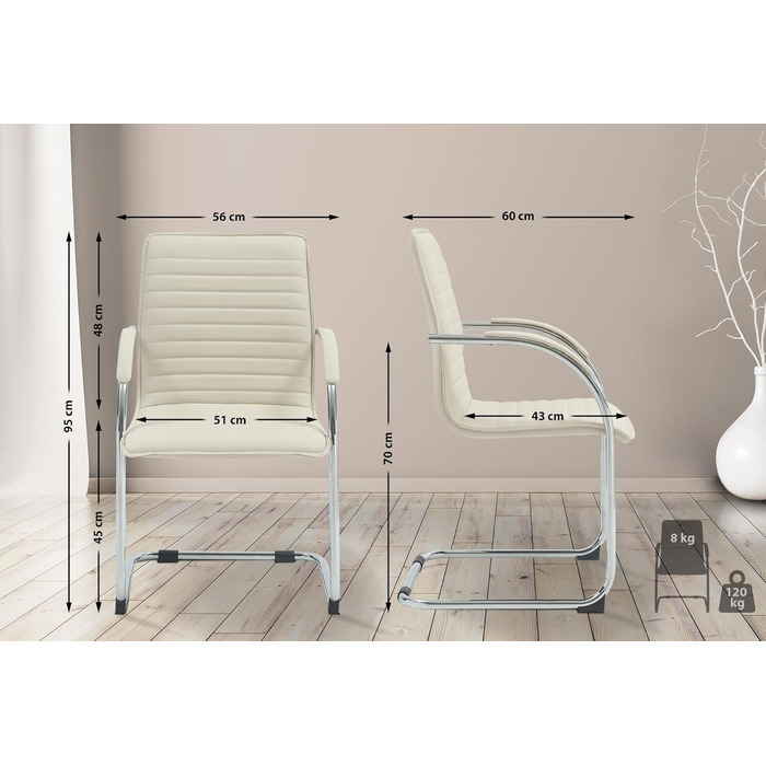 Набір з 2-х відкидних крісел Tira з штучної шкіри, з м'яким сидінням, колір кремовий