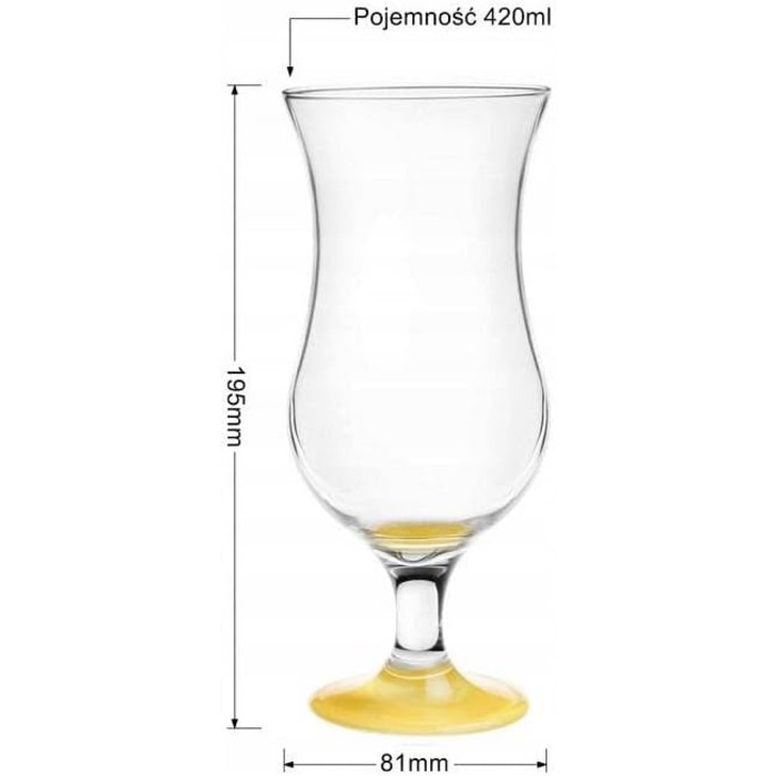 Скляні келихи для коктейлів Krosno, Набір келихів для коктейлів, джина, пива, води, келихи для коктейлів, келихи для пиття, стакан для води, смузі, десерт, можна мити в посудомийній машині 6 x 420 мл (жовтий)